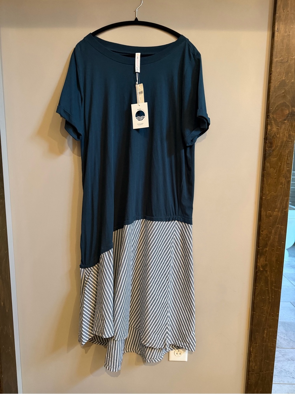 Casual Teal and White Striped Midi Dress by Unbranded